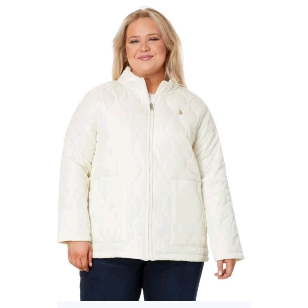 U.S. Polo Assn White Cream Puffer Zip Up Jacket Coat Plus Size 3x Women’s Winter